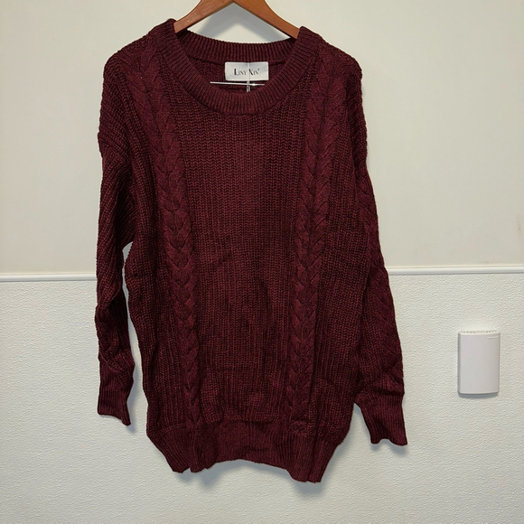 Liny Xin Sweaters - Liny Xin Women’s Burgundy Cable Knit Sweater NWT Medium Slightly Oversized New